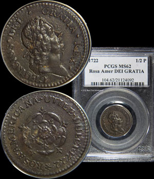 1722 Rosa Americana &frac12; Pence